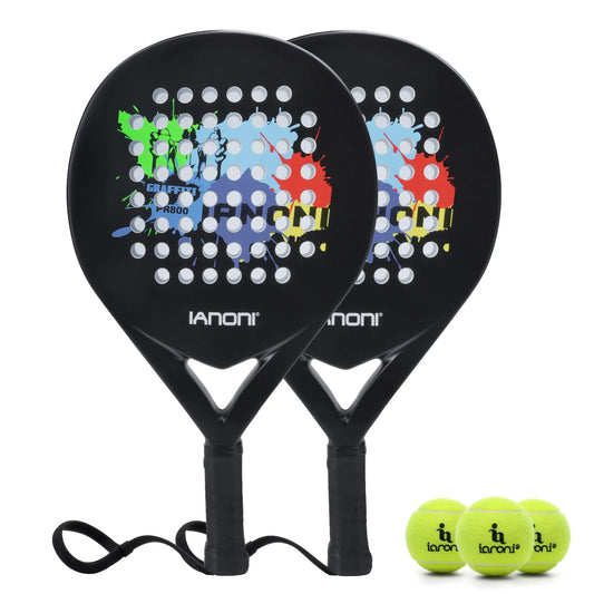 Veltro Padel Racket Carbon Fiber Surface with EVA Memory Flex Foam Core POP Paddle Rackets(2pcs+3 Balls)